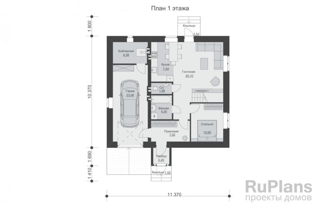 Планировка Проект двухэтажного дома с гаражом Rg5644