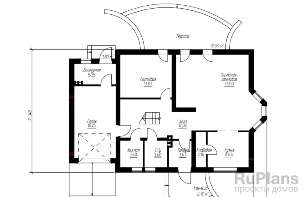 Планировка Удобный коттедж с мансардой Rg3557