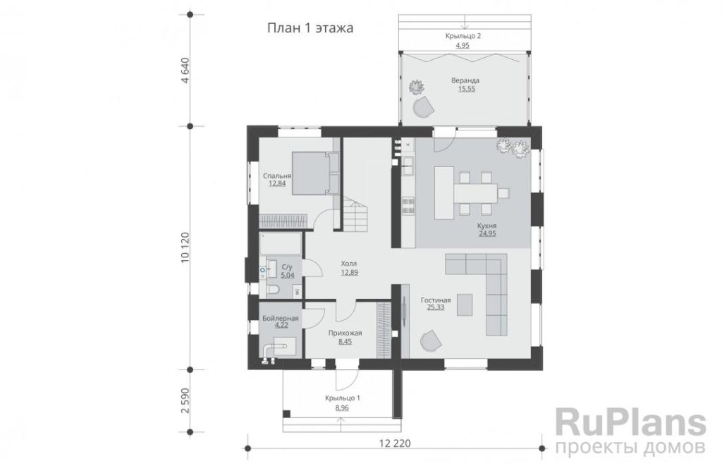 Планировка Двухэтажный дом с верандой Rg5611