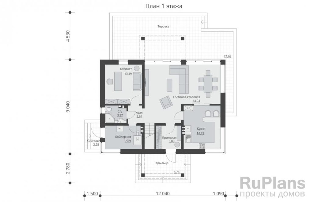 Планировка Проект одноэтажного жилого дома с мансардой и террасой Rg5096