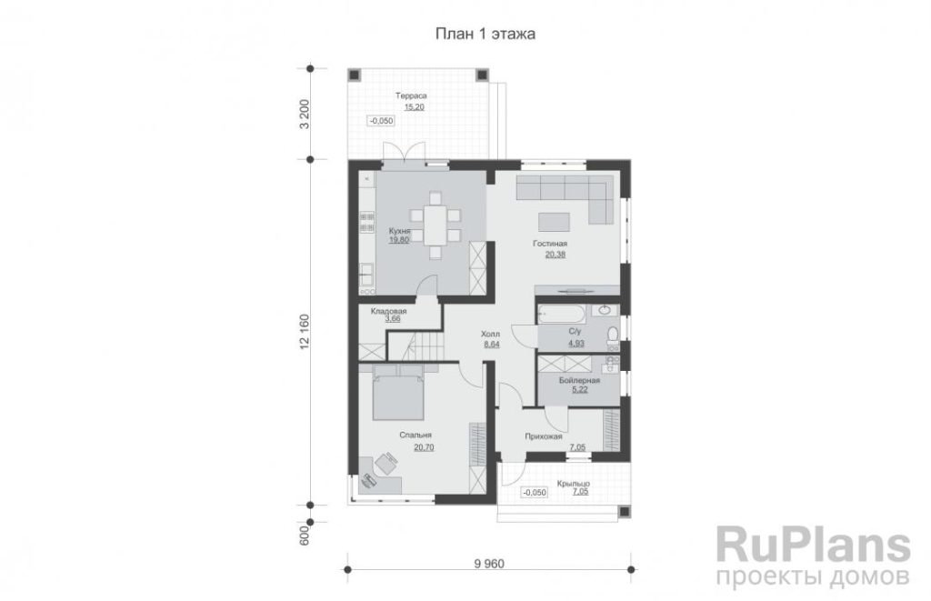 Планировка Двухэтажный дом с террасой и балконом Rg6351