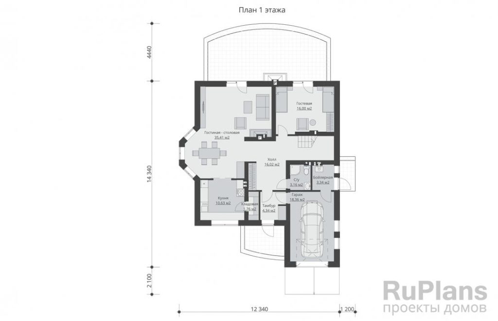 Планировка Дом с мансардой, гаражом, эркером, террасой и балконами Rg3331