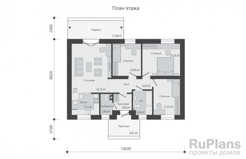 Планировка Проект уютного коттеджа Rg3822