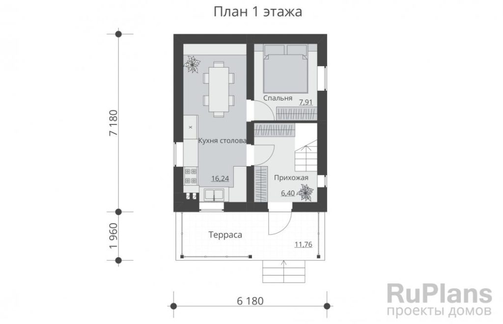 Планировка Одноэтажный дом с мансардой Rg4834