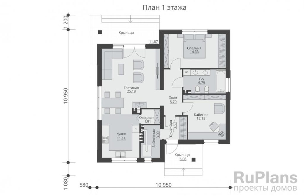 Планировка Проект уютного одноэтажного дома Rg3892