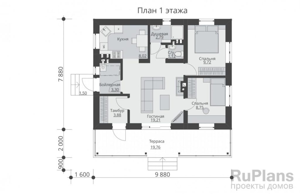 Планировка Проект одноэтажного жилого дома с террасой Rg5555
