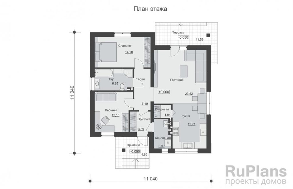 Планировка Проект одноэтажного дома с террасой Rg6407
