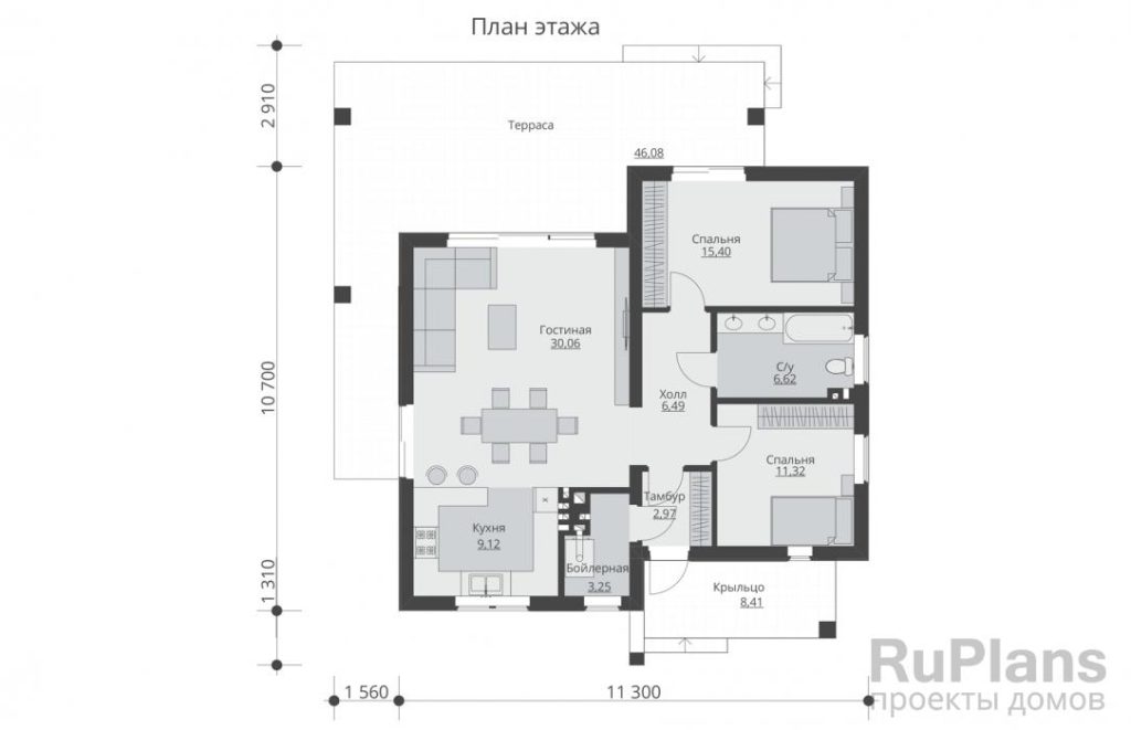 Планировка Проект одноэтажного жилого дома с террасой Rg5690