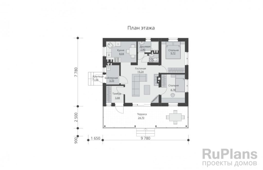 Планировка Проект одноэтажного дома с террасой Rg5700
