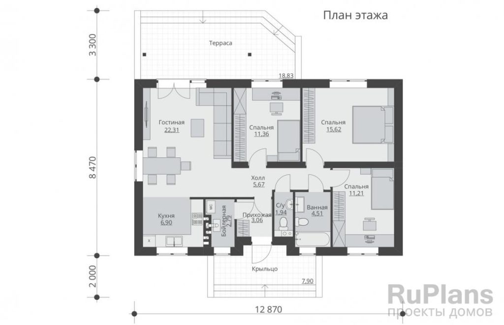 Планировка Одноэтажный жилой дом Rg5637