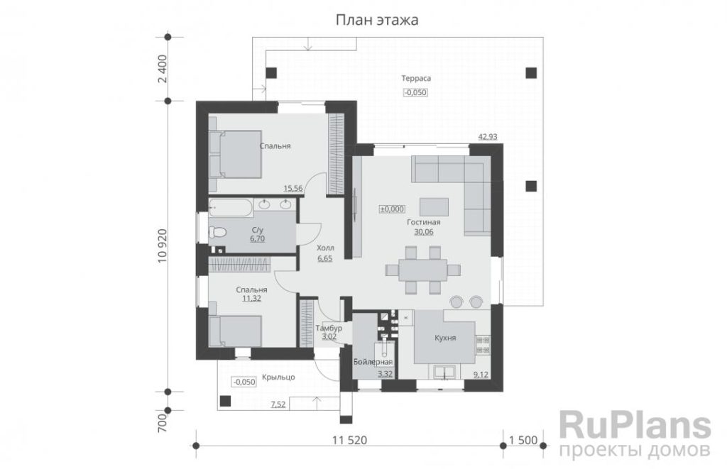 Планировка Проект одноэтажного жилого дома с террасой Rg5202
