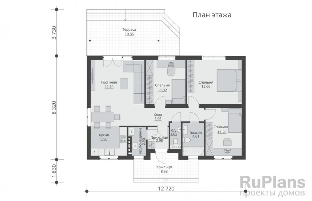 Планировка Одноэтажный жилой дом Rg5788