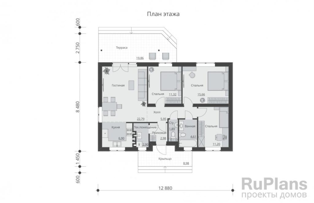 Планировка Одноэтажный жилой дом Rg5866