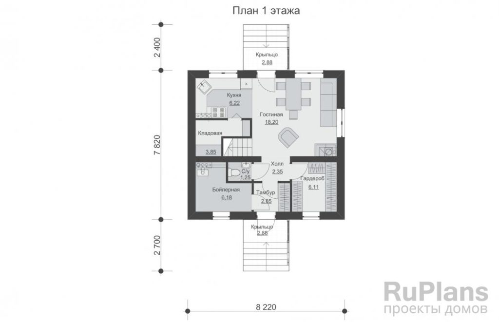 Планировка Проект одноэтажного дома с мансардой Rg5629