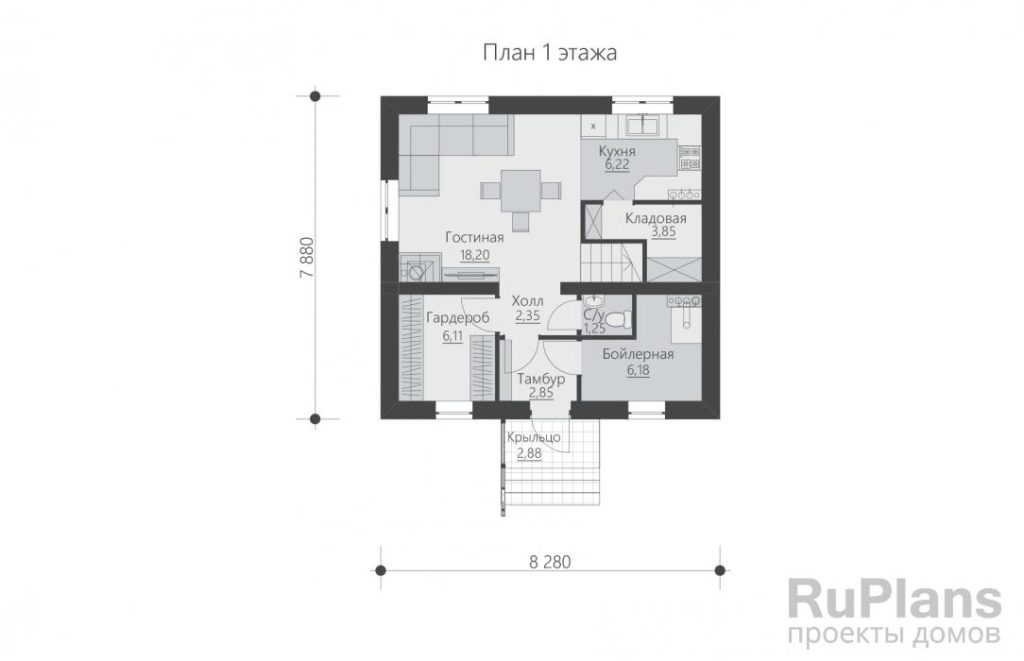 Планировка Одноэтажный жилой дом с мансардой Rg5780