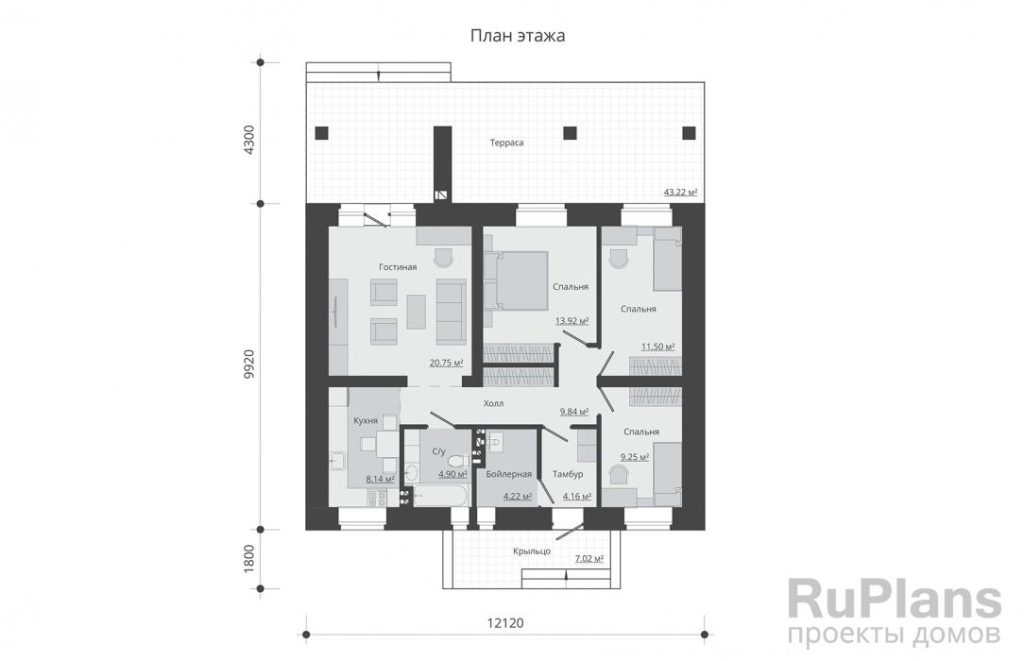 Планировка Одноэтажный дом с террасой Rg5221