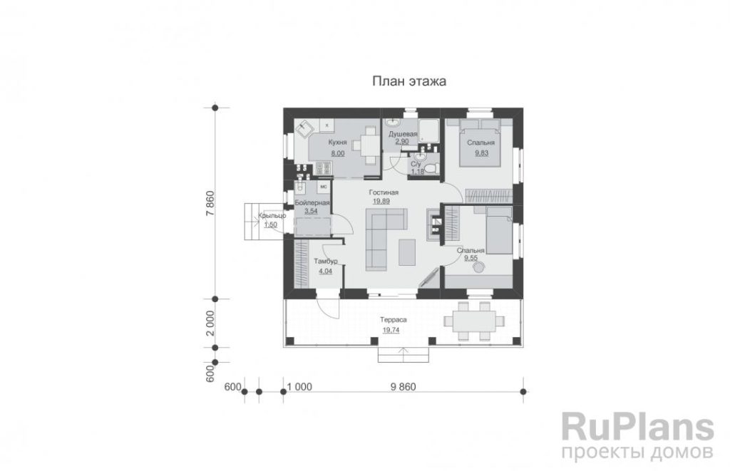 Планировка Проект одноэтажного дома с террасой Rg5663