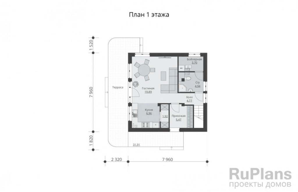 Планировка Одноэтажный жилой дом с мансардой Rg5774