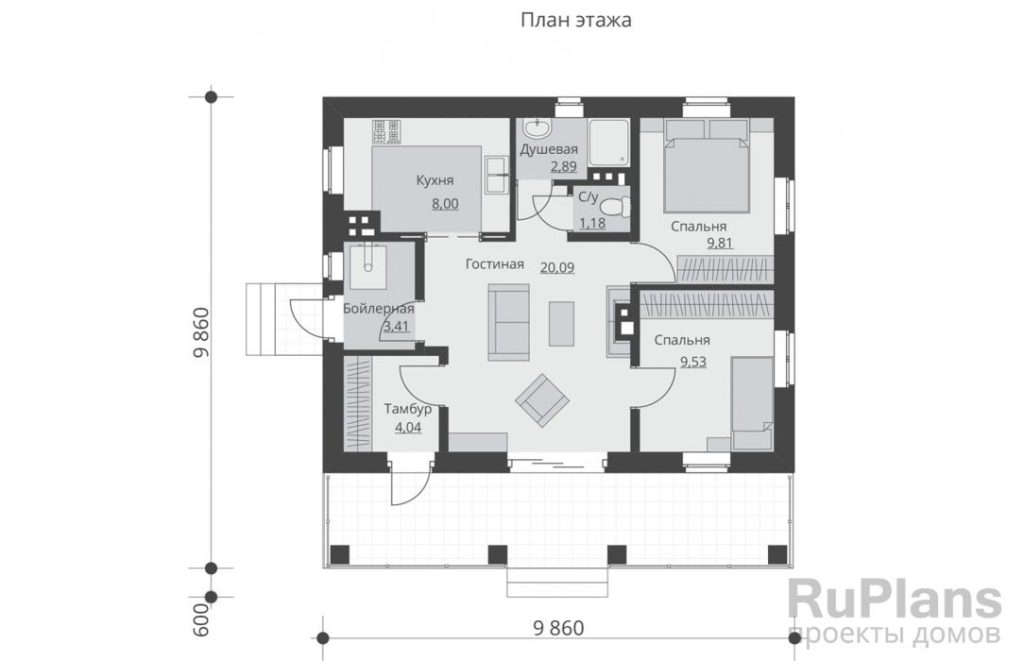 Планировка Проект одноэтажного дома с террасой и чердаком Rg4826