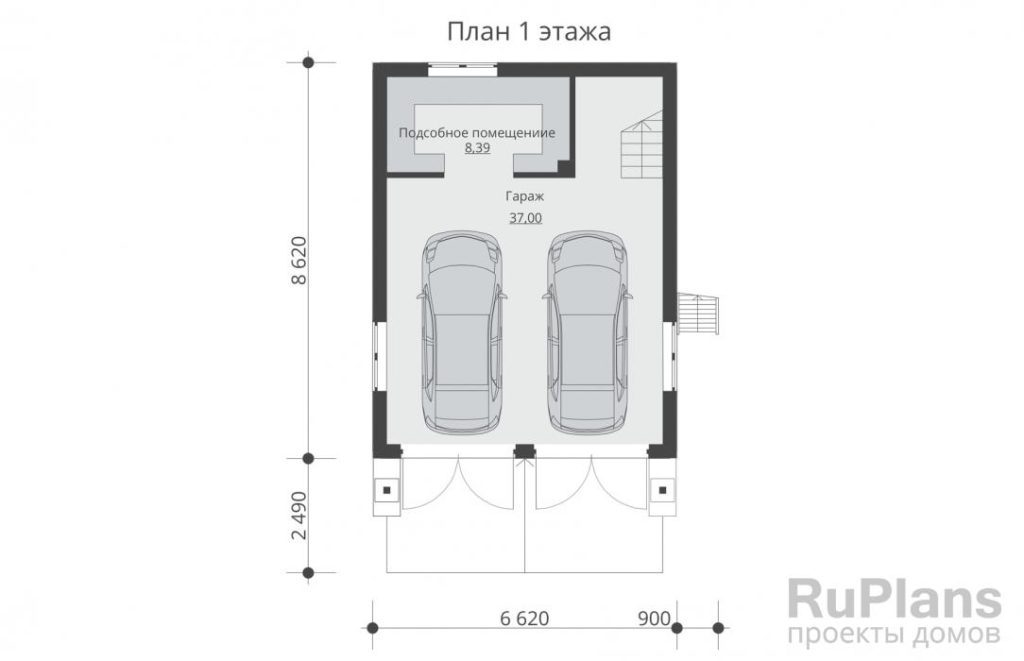 Планировка Проект гостевого дома с гаражом на две машины Rg5135