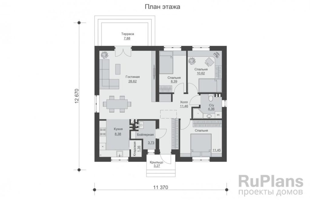 Планировка Одноэтажный жилой дом с террасой Rg5685