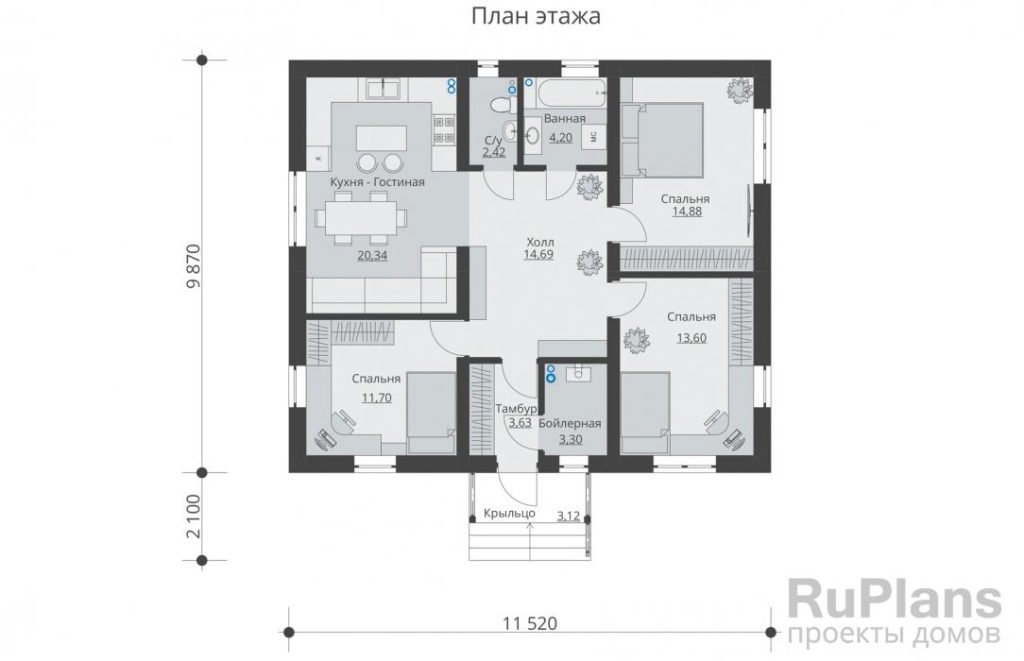 Планировка Проект одноэтажного жилого дома Rg5522