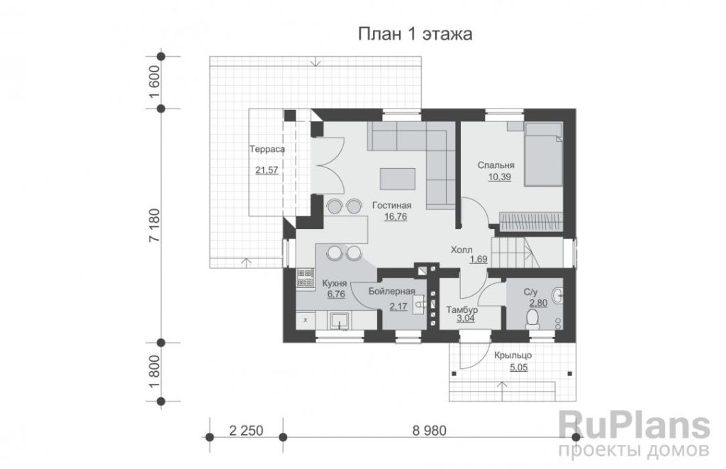 Планировка Одноэтажный дом с мансардой и террасой Rg6482