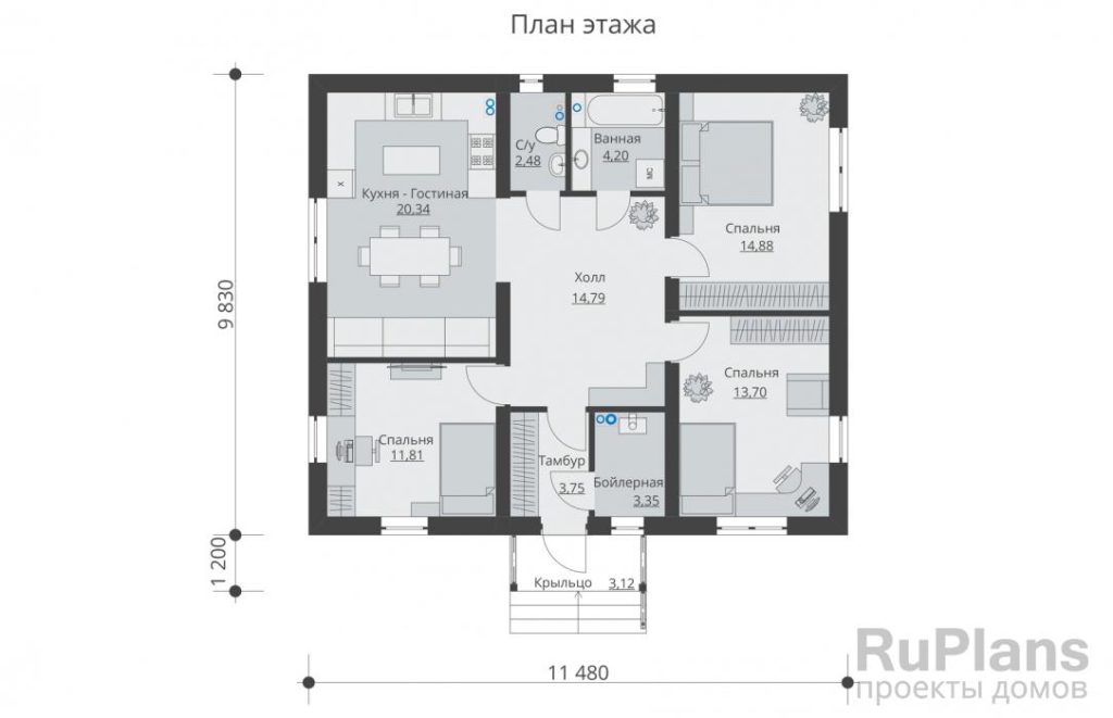 Планировка Одноэтажный жилой дом Rg5597