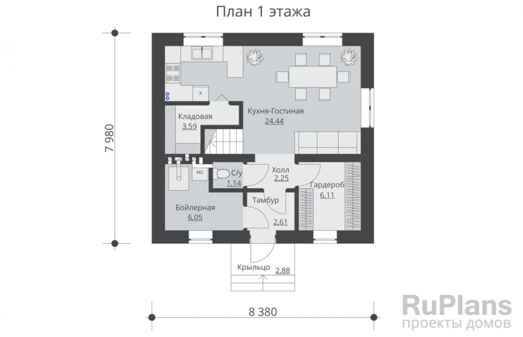 Планировка Одноэтажный жилой дом с мансардой Rg5474