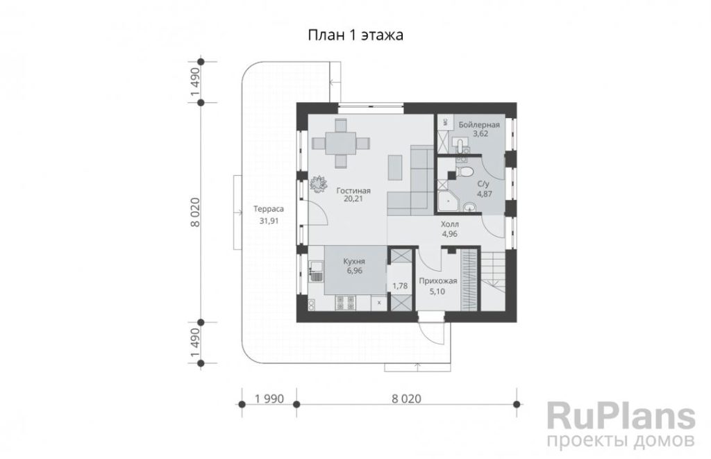 Планировка Одноэтажный жилой дом с мансардой Rg5826