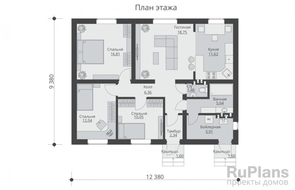 Планировка Одноэтажный жилой дом Rg5574