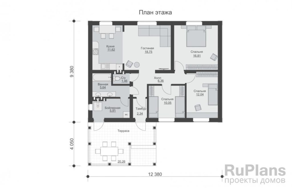 Планировка Одноэтажный дом с террасой Rg6533