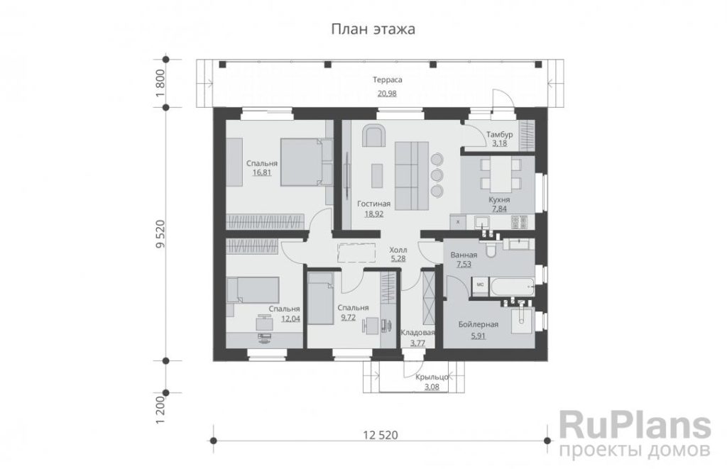 Планировка Одноэтажный дом с террасой Rg5876