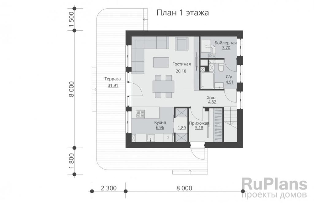 Планировка Одноэтажный дом с мансардой Rg5720