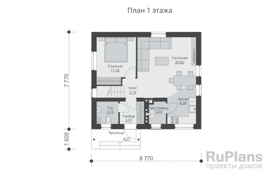 Планировка Одноэтажный дом с мансардой Rg5682