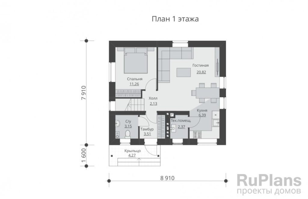 Планировка Проект одноэтажного дома с мансардой Rg5707