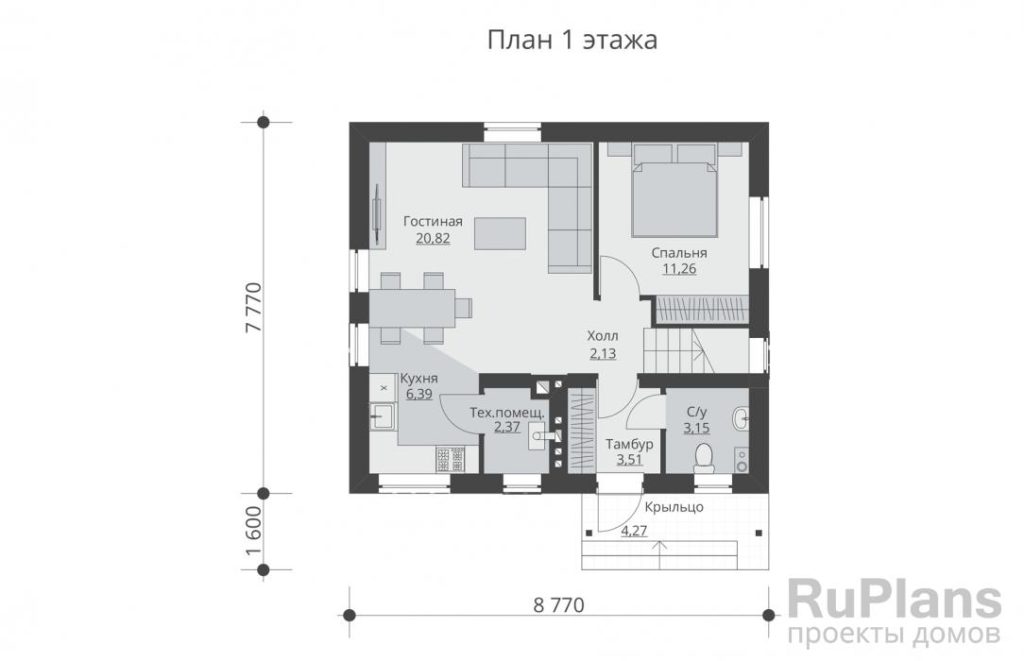 Планировка Одноэтажный дом с мансардой. Rg6109
