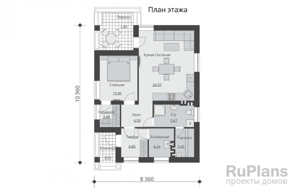 Планировка Проект одноэтажного дома с террасой Rg5097