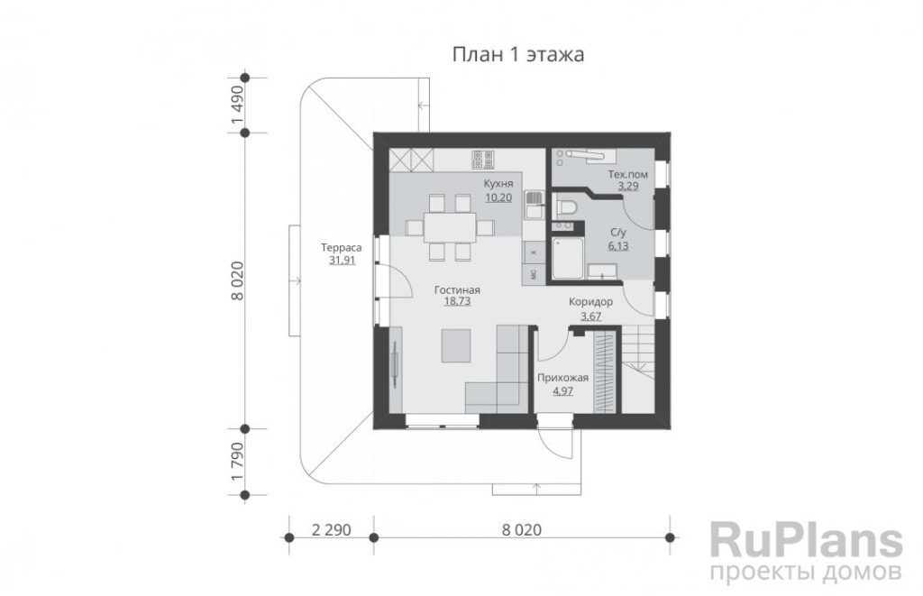 Планировка Одноэтажный дом с мансардой и террасой Rg5873