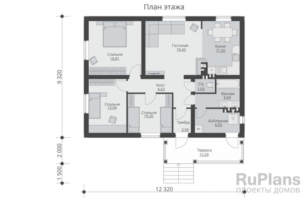 Планировка Одноэтажный дом с террасой Rg5387
