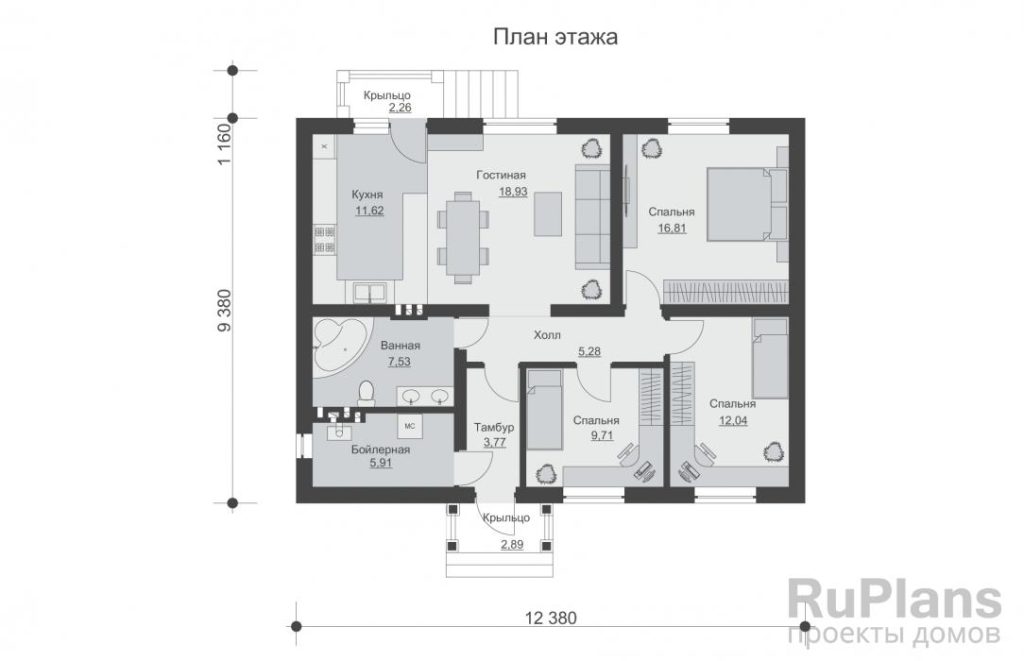Планировка Проект индивидуального одноэтажного жилого дома Rg6558
