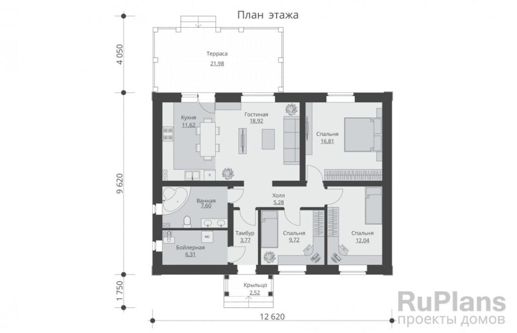 Планировка Проект индивидуального одноэтажного жилого дома с террасой Rg5509