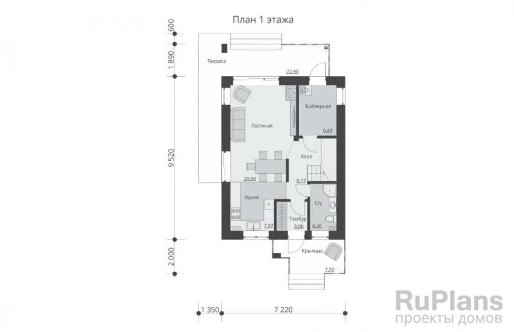 Планировка Проект двухэтажного дома с террасой Rg5604