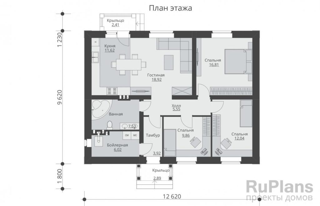 Планировка Проект индивидуального одноэтажного жилого дома Rg5625