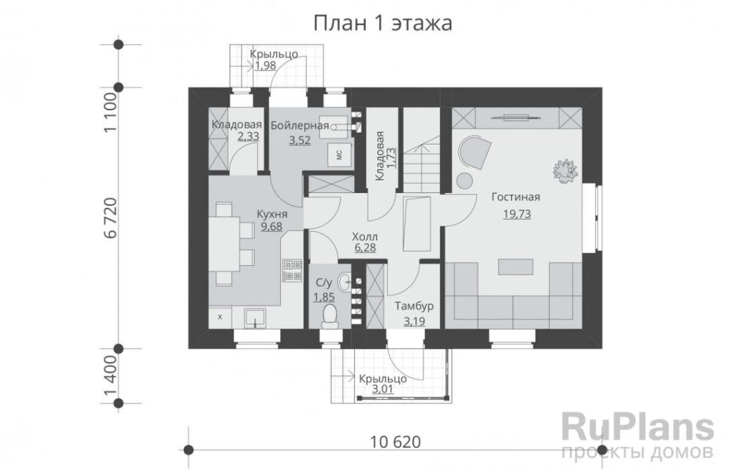 Планировка Одноэтажный дом с мансардой и погребом Rg5639