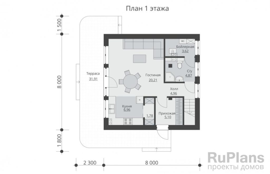 Планировка Одноэтажный дом с мансардой Rg5512