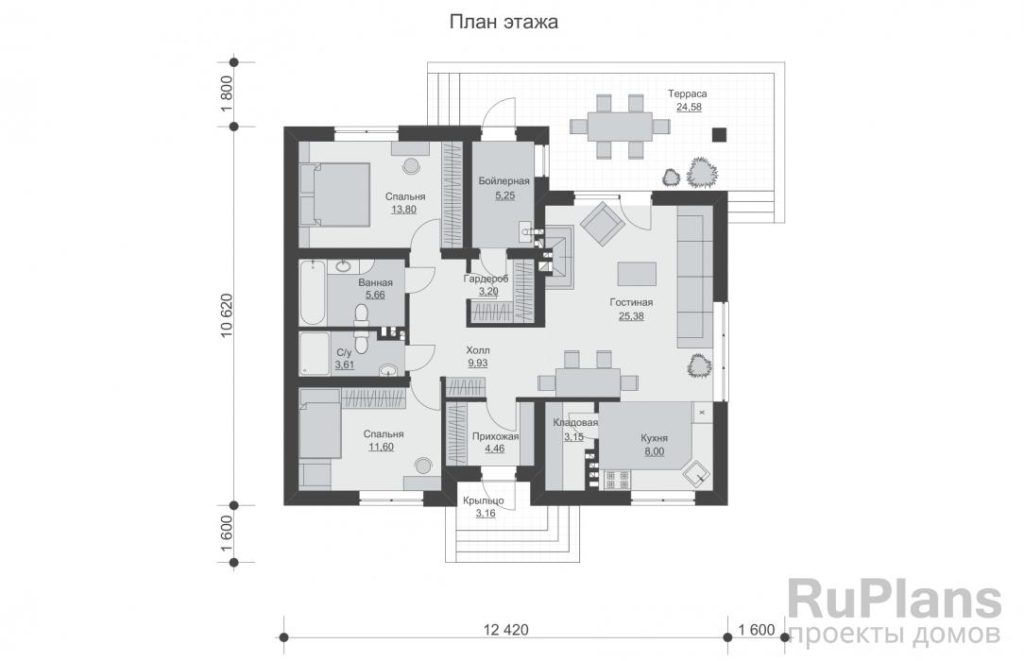 Планировка Проект одноэтажного дома с террасой Rg5626