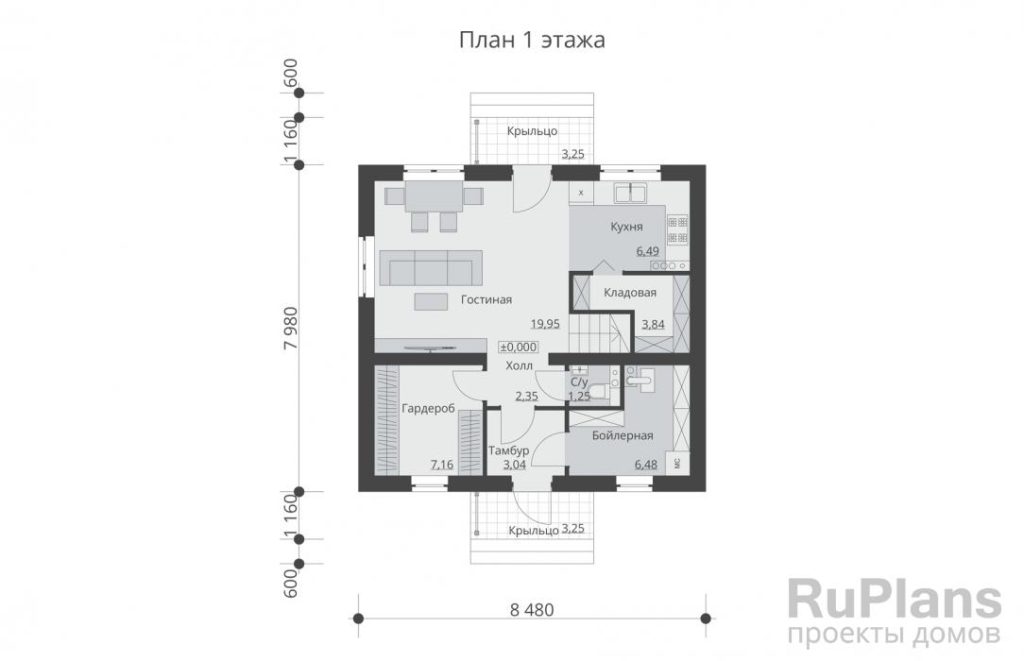 Планировка Одноэтажный дом с мансардой и тремя спальнями Rg5934
