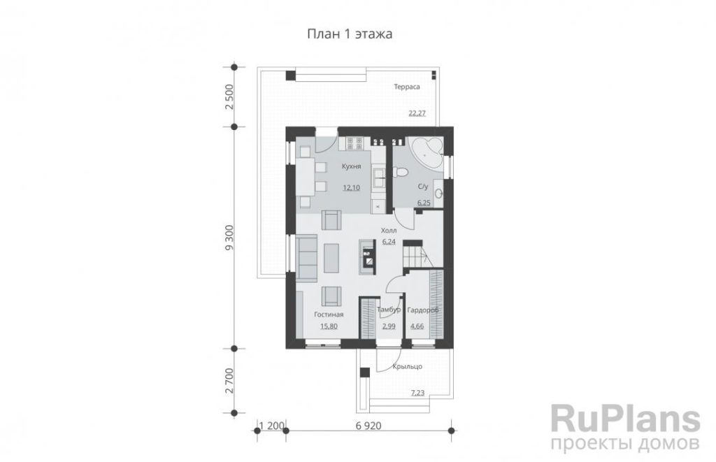 Планировка Двухэтажный дом с  террасой и балконом Rg5113