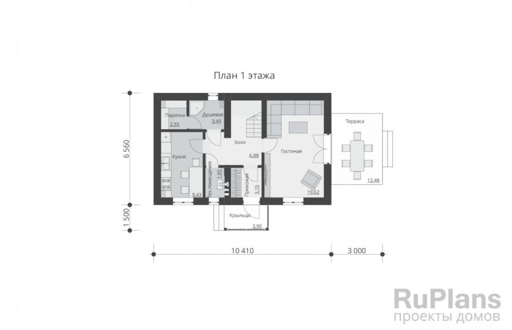 Планировка Проект одноэтажного дома с мансардой Rg5549